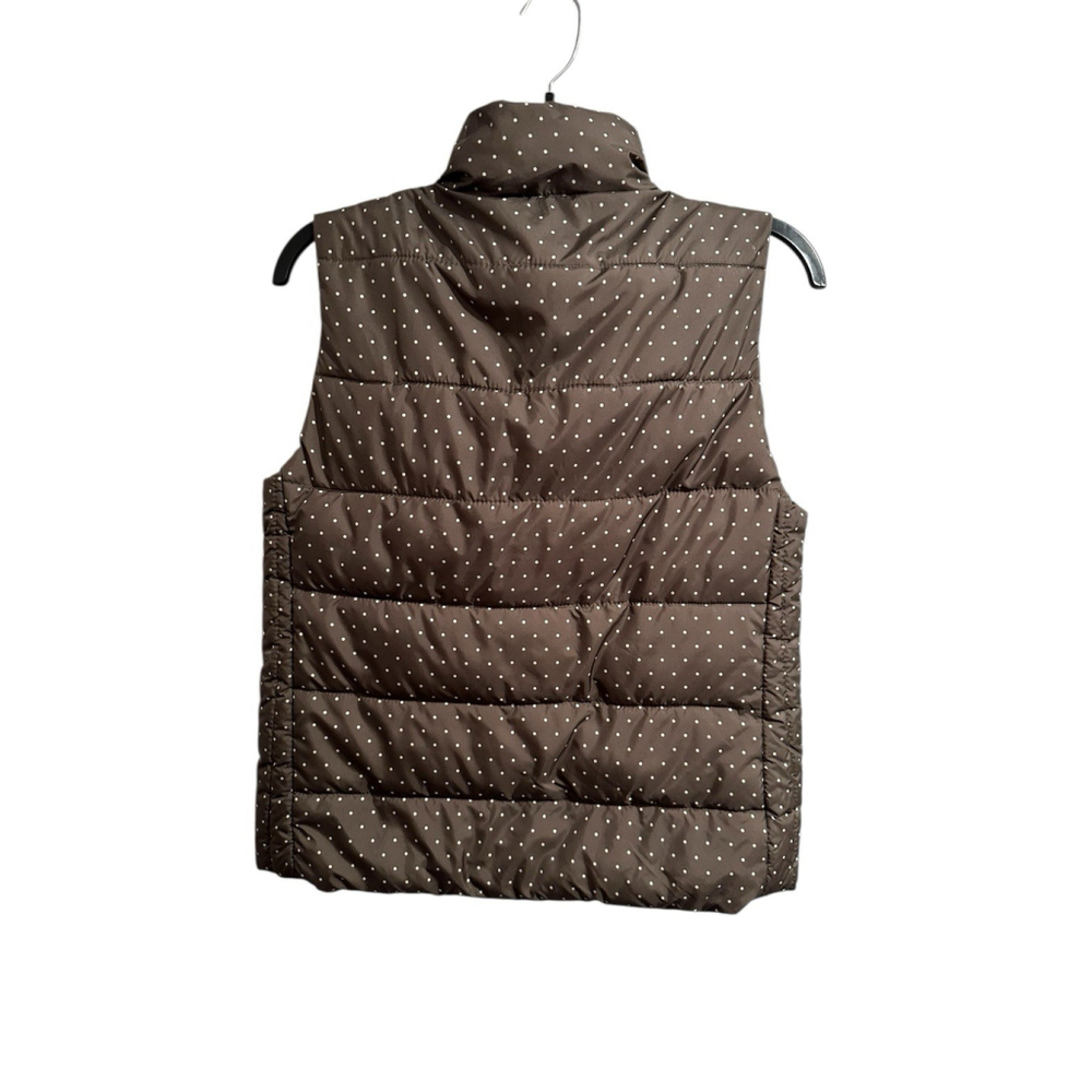 Laura Ashley Polka Dot Puffer Vest Womens Small Olive Green Full Zip Pockets - Picture 3 of 16